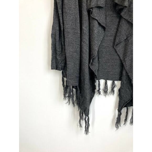 Heathered Gray Open Front Fringed Cardigan Sweater - Picture 2 of 7